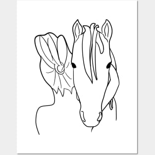 Hugging my horse, line art Posters and Art